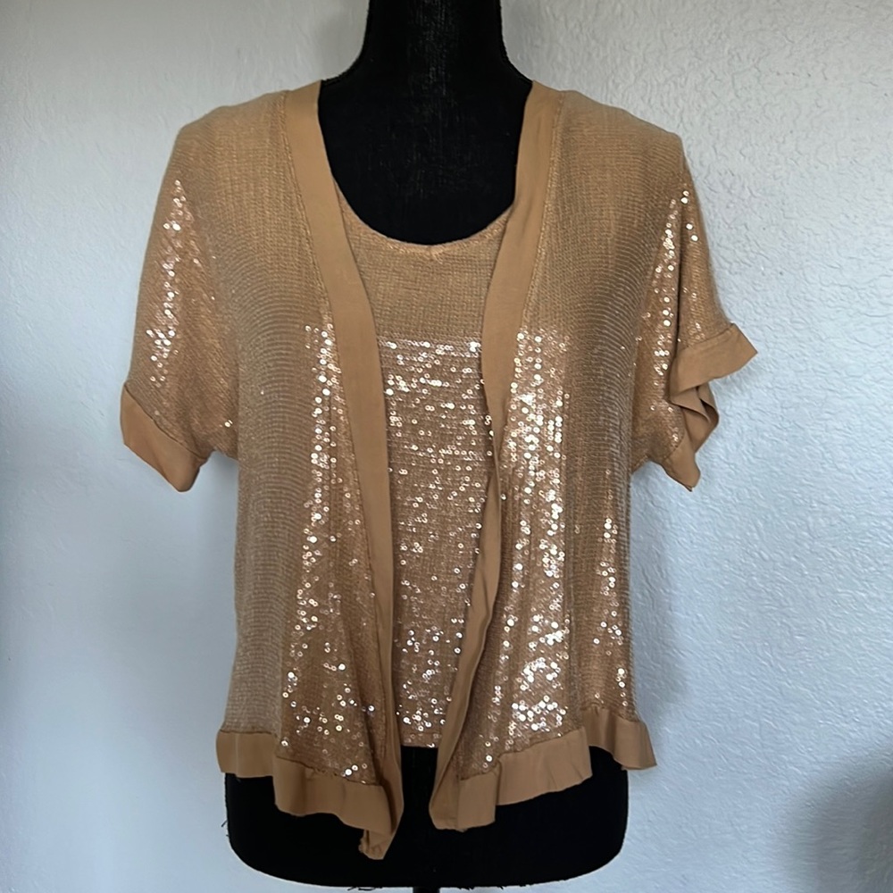 Sequin Camel Cardigan Set, size medium